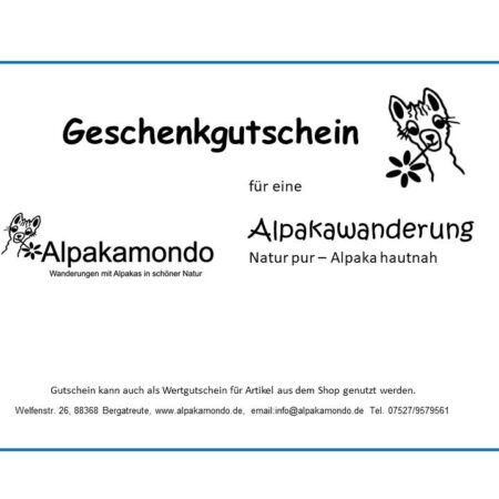 Geschenk-Gutschein Wanderung mit Alpaka